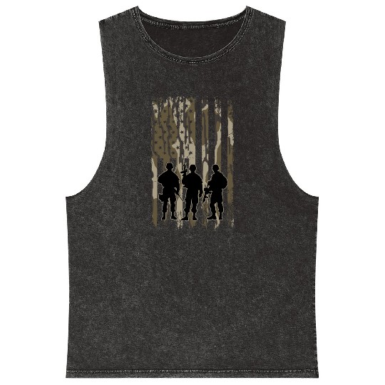 Bottomland Camo American Flag Soldiers Mineral Wash Tank Tops