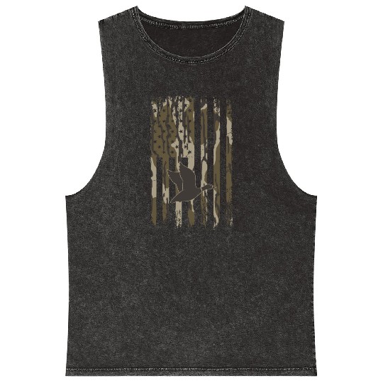 Bottomland Camo Duck Hunting American Flag USA Mineral Wash Tank Tops