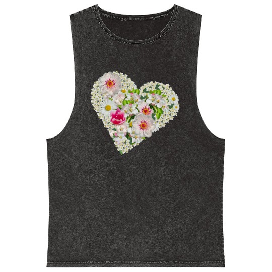 heart of flowers blossoms daisy tulip pink peony Mineral Wash Tank Tops