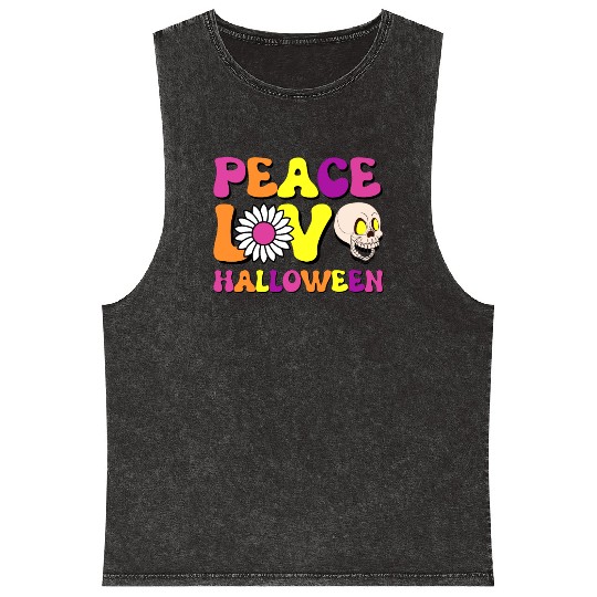 Peace Love Halloween Cute Colorful Trick or Treat Mineral Wash Tank Tops