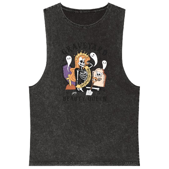 Graveyard Beauty Queen: Spooky & Funny Halloween Mineral Wash Tank Tops
