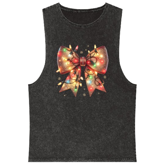 Christmas Light Coquette Bow Mineral Wash Tank Tops
