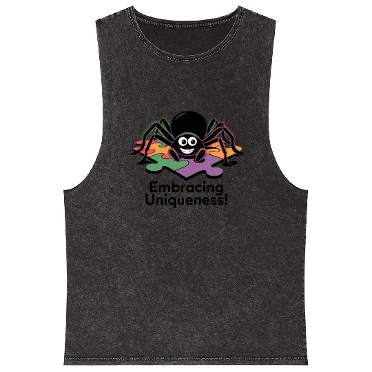 Colorful Puzzle Spider Embracing Diversity Mineral Wash Tank Tops