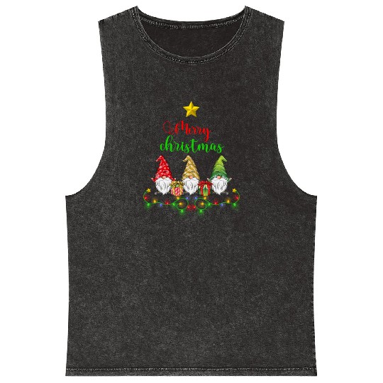 Gnomes Christmas Tree Funny Xmas Holidays Mineral Wash Tank Tops