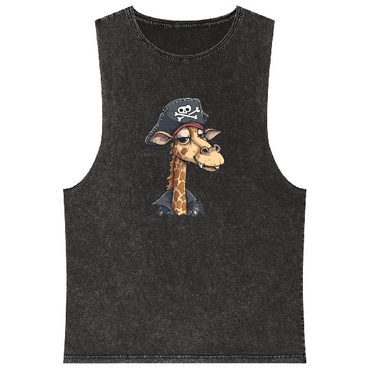 Tall Fun Smiling Pirate Giraffe Mineral Wash Tank Tops