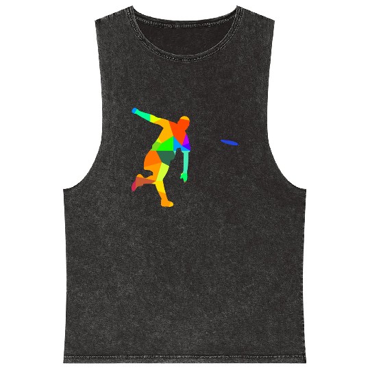 Ultimate Frisbee Rainbow Colors Polygon Sport Mineral Wash Tank Tops
