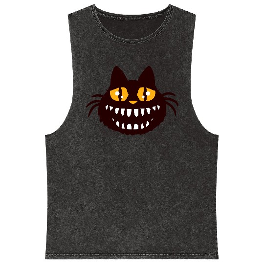 Funny Crazy Monster Cat Halloween Horror Teeth Fun Mineral Wash Tank Tops