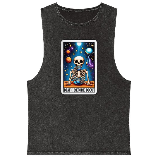 Tarot Card Collection - Death Before Decaf Mineral Wash Tank Tops