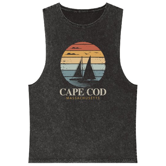 Cape Cod Vintage SunsetMassachusetts Sailing Mineral Wash Tank Tops
