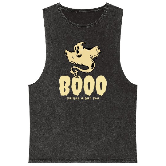 BOOO Fright Night Fun Ghost Halloween Mineral Wash Tank Tops