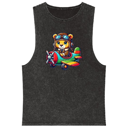 Lion pilot propeller airplane flying license fly Mineral Wash Tank Tops