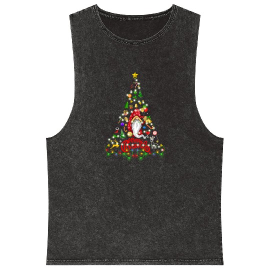 Funny Gnomes Christmas Tree Gnomies Family Xmas Mineral Wash Tank Tops