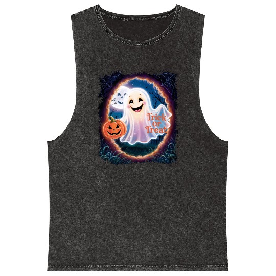 Trick or Treat halloween ghost funny Mineral Wash Tank Tops