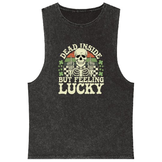 Dead Inside But Feelin' Lucky Mineral Wash Tank Tops