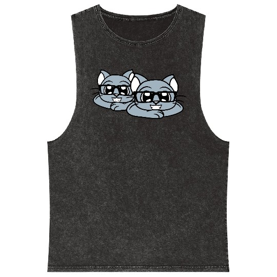 2 Nerd Cats Horn-rimmed Glasses Geek Smart Kitten Mineral Wash Tank Tops