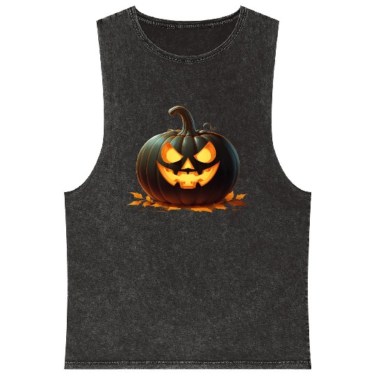 Midnight Glow: Enchanted Halloween Pumpkin Mineral Wash Tank Tops