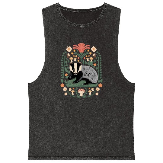 Cottagecore Badge and Mushrooms Harmony Mineral Wash Tank Tops