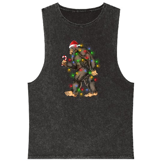 Bigfoot Sasquatch Yeti Candy Cane Christmas Mineral Wash Tank Tops