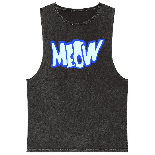 Funny Meow Cat Cartoon Text Quote Comic Letters Mineral Wash Tank Tops