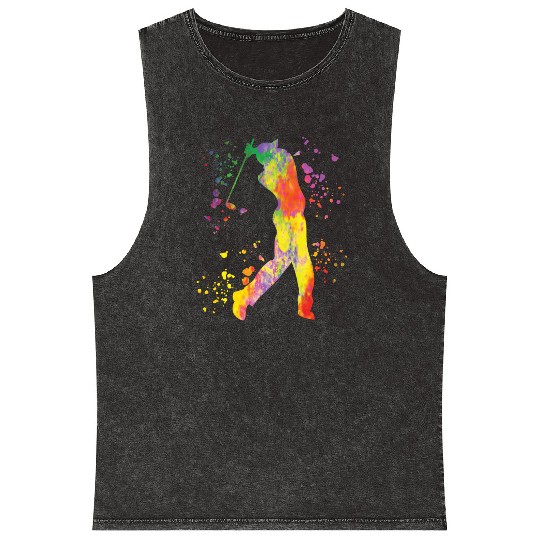 Golfer Colorsplash Kids Miniature Golf Mineral Wash Tank Tops