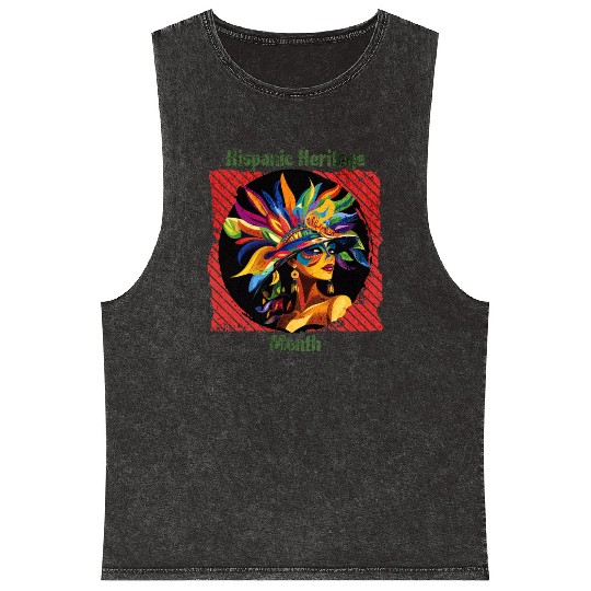 Elegant Hispanic Heritage Month Feathered Mask Mineral Wash Tank Tops