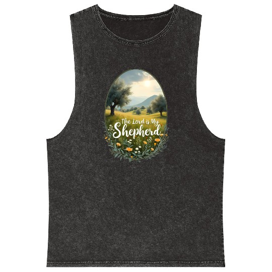 The Lord Is My Shepherd Peaceful Christian Artwork Mineral Wash Tank Tops