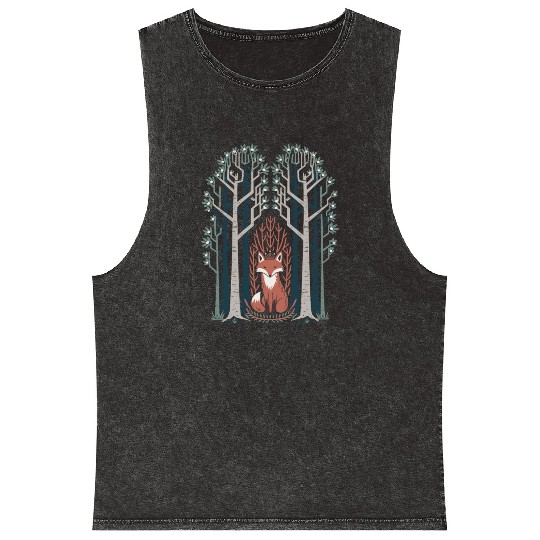 Cottagecore Fox in enchanting Forest Mineral Wash Tank Tops