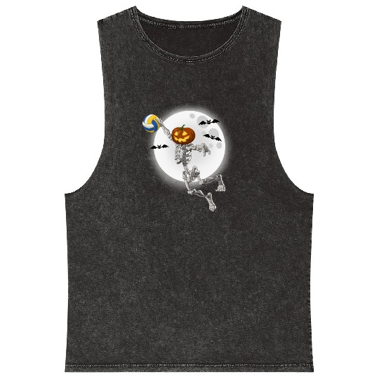 Volleyball Skeleton Volleyball Player Halloween Mineral Wash Tank Tops
