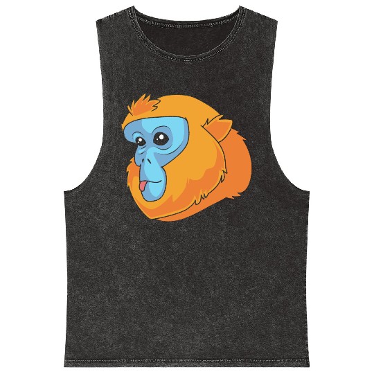 Monkey Lover Golden Snub Nosed Monkey Face Mineral Wash Tank Tops