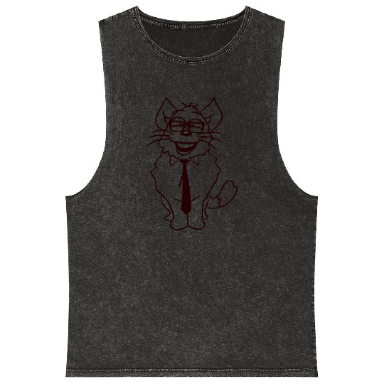Nerd Cat Horn-rimmed Glasses Geek Smart Kitten Fun Mineral Wash Tank Tops