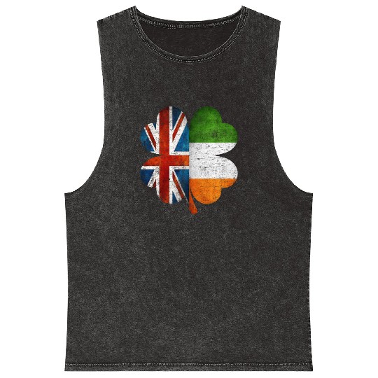 British Irish Shamrock United Kingdom Ireland Flag Mineral Wash Tank Tops