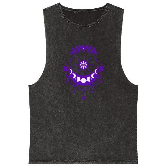 Moon Phase & Purple Flowers Gift for women Mineral Wash Tank Tops