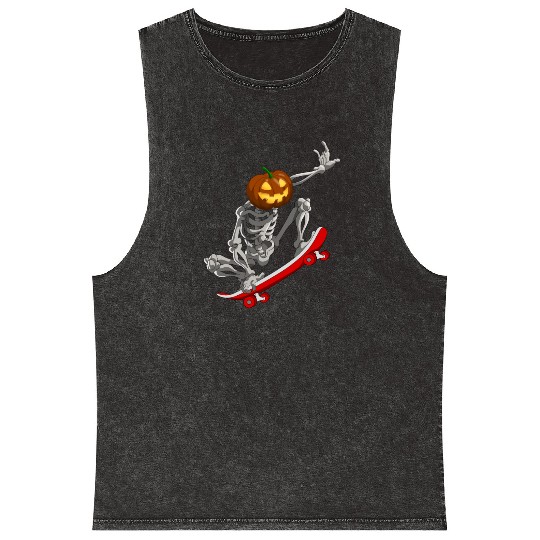 Skateboarding Skeleton Halloween Skater Skateboard Mineral Wash Tank Tops