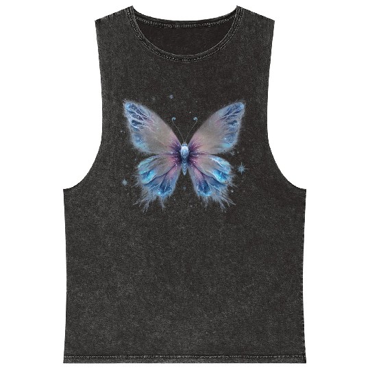 Magical Colorful Butterfly Design Mineral Wash Tank Tops