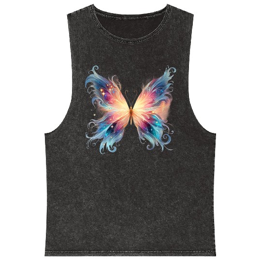 Vibrant Magical Butterfly Design Mineral Wash Tank Tops