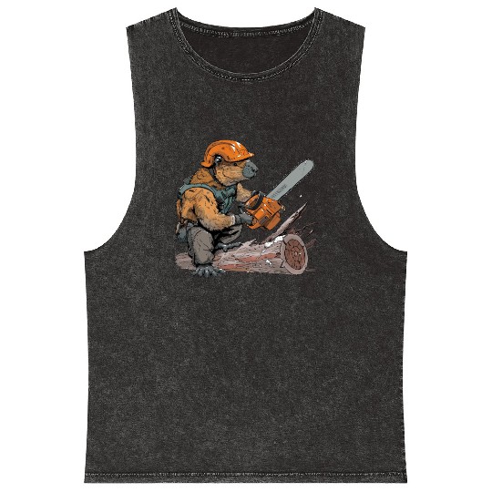 Beaver Lumberjack Chainsaw Mineral Wash Tank Tops