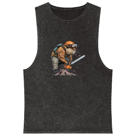Beaver Lumberjack Chainsaw Mineral Wash Tank Tops