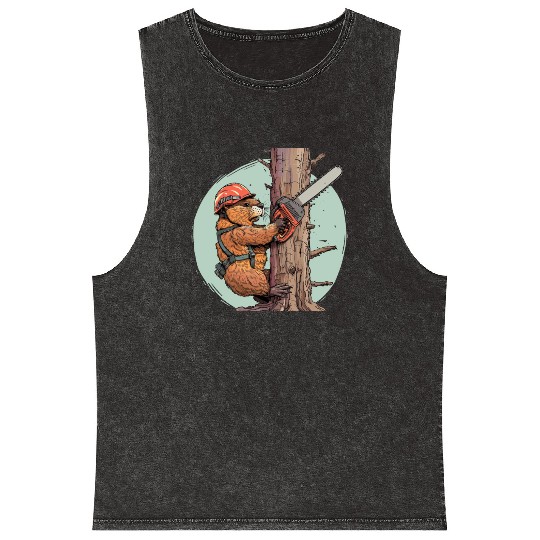 Beaver Lumberjack Chainsaw Mineral Wash Tank Tops