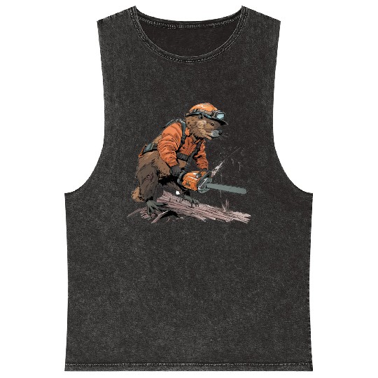 Beaver Lumberjack Chainsaw Mineral Wash Tank Tops