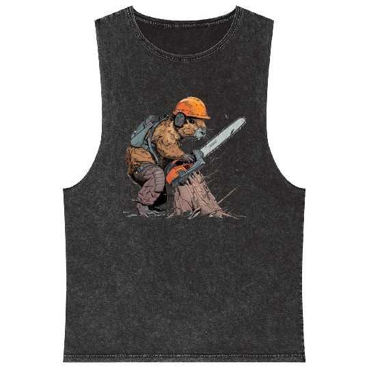 Beaver Lumberjack Chainsaw Mineral Wash Tank Tops