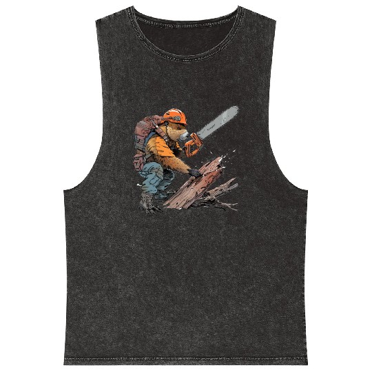 Beaver Lumberjack Chainsaw Mineral Wash Tank Tops