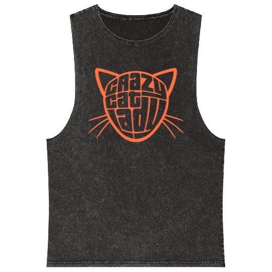 Crazy Cat Lady Text Love Saying Quote Weird Woman Mineral Wash Tank Tops