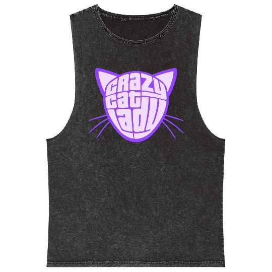 Crazy Cat Lady Text Love Saying Quote Weird Woman Mineral Wash Tank Tops