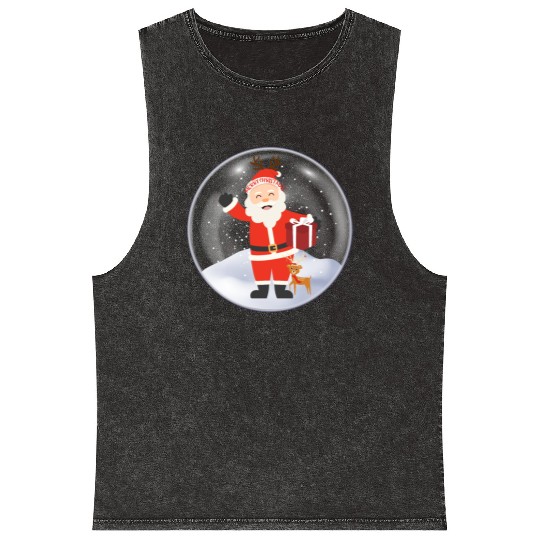 Santa’s Joy: Christmas Snow Globe Mineral Wash Tank Tops