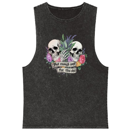 Bold Gothic Skulls & Sage Art | Dark Humor Mineral Wash Tank Tops