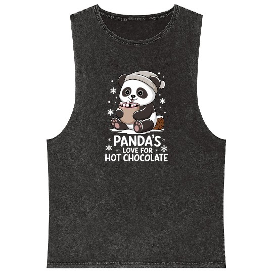 Panda's Love For Hot Chocolate Winter Vibes Mineral Wash Tank Tops