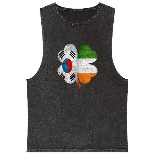 Korean Irish Shamrock South Korea Ireland Flag Mineral Wash Tank Tops