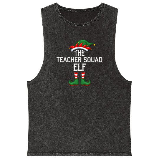 The Teacher Squad Elf Christmas Mineral Wash Tank Tops