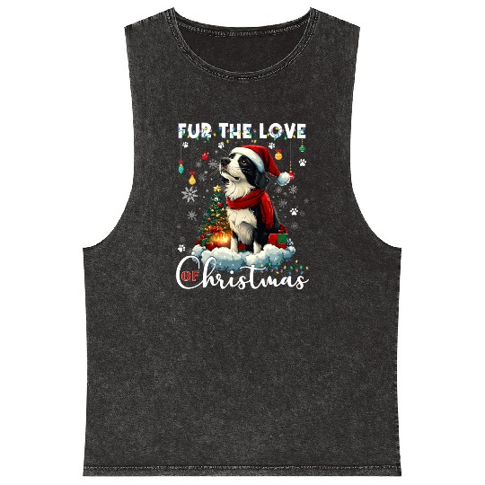 Border Collie Christmas Tree Decorations Dog Lover Mineral Wash Tank Tops