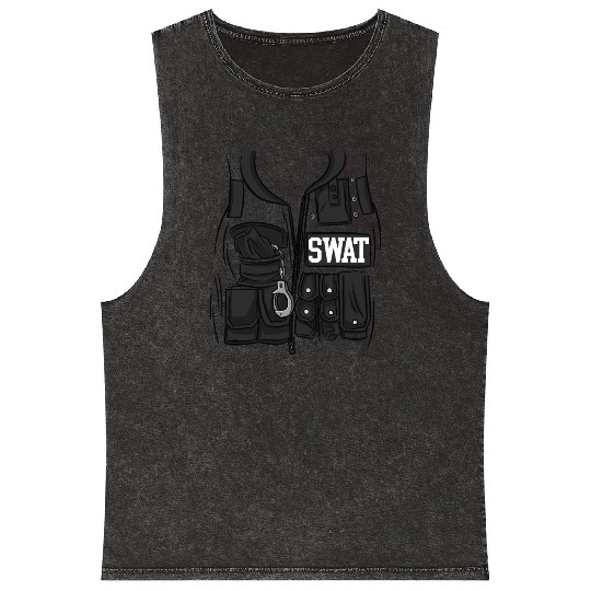 SWAT Costume Funny Halloween Costume SWAT Mineral Wash Tank Tops